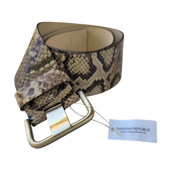 Banana Republic Italian Leather Snakeskin Belt S Brown Tan Gold NWT $98 - Picture 1 of 6